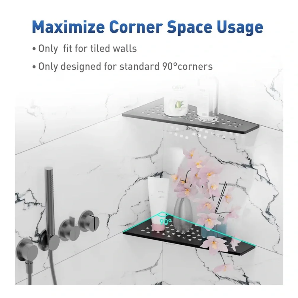 Black Corner Shower Caddy Shelves - 2 Pack 12” black